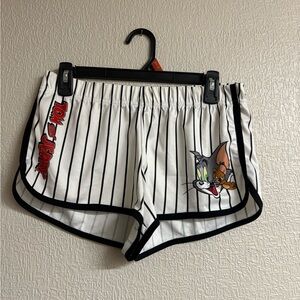 Women's White and Black Striped Shorts